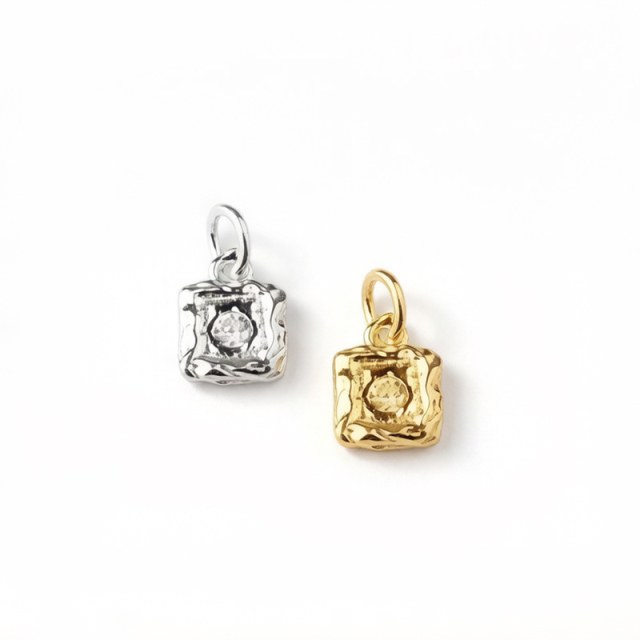 925 Sterling Silver Hammered Textured Square Charm