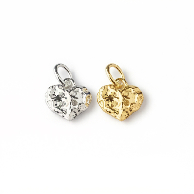 925 Sterling Silver Hammered Textured Heart Charm