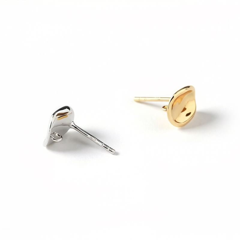 925 Sterling Silver Irregular Hammered Oval Stud Earrings Findings