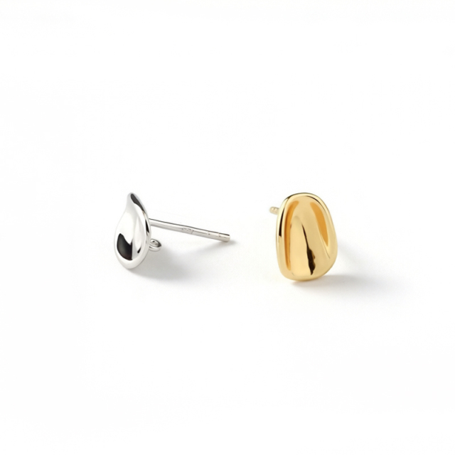 925 Sterling Silver Irregular Hammered Oval Stud Earrings Findings