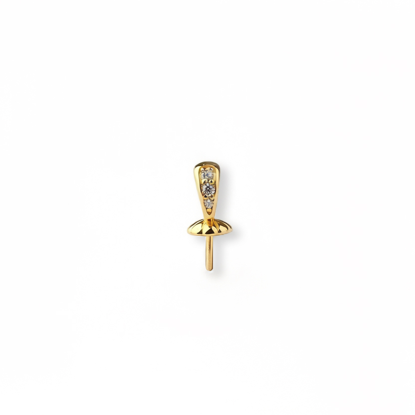 925 Sterling Silver Paved CZ Pearl Cup Bail Pendant