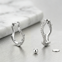 925 Sterling Silver Wave Huggie Hoop Earrings