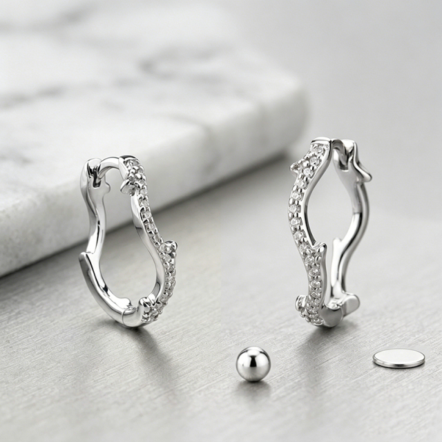 925 Sterling Silver Wave Huggie Hoop Earrings