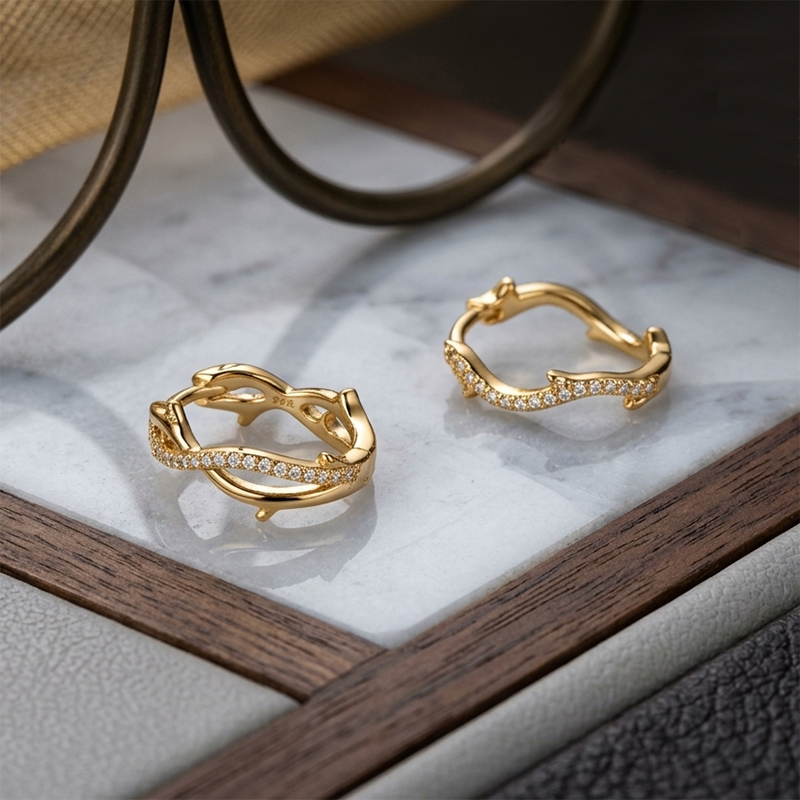 925 Sterling Silver Wave Huggie Hoop Earrings
