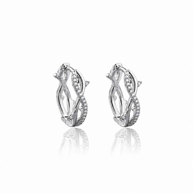 925 Sterling Silver Twisted Intertwined CZ Paved Huggie Hoop Earrings