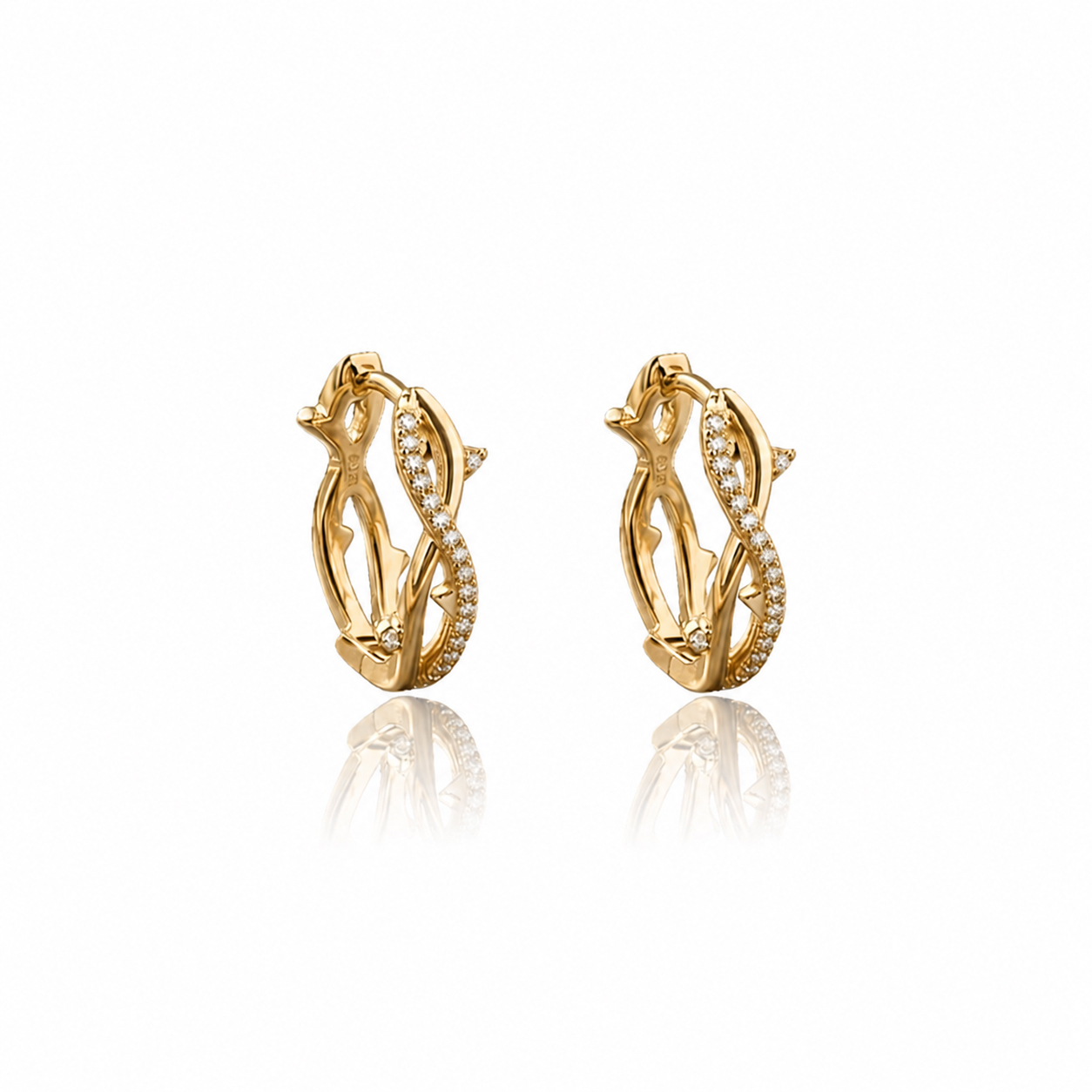 925 Sterling Silver Twisted Intertwined CZ Paved Huggie Hoop Earrings