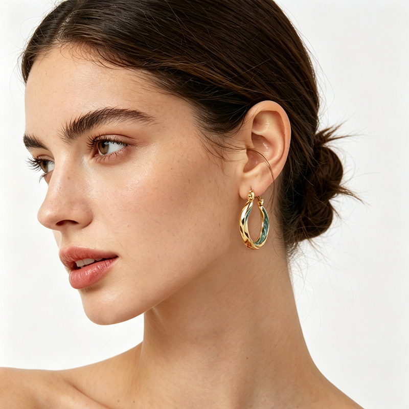 925 Sterling Silver Twisted Enamel Huggie Hoop Earrings
