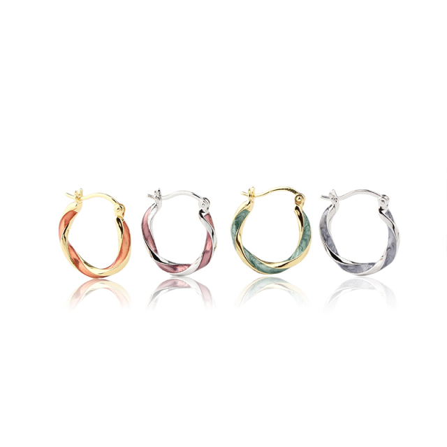 925 Sterling Silver Twisted Enamel Huggie Hoop Earrings