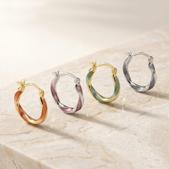 925 Sterling Silver Twisted Enamel Huggie Hoop Earrings