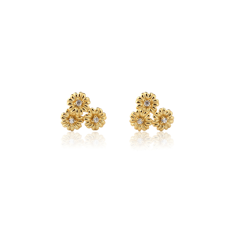 925 Sterling Silver Three Daisy Flower Stud Earrings