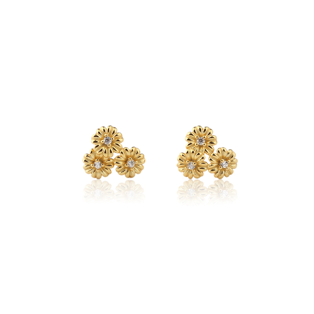 925 Sterling Silver Three Daisy Flower Stud Earrings