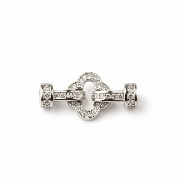 925 Sterling Silver Pave CZ Four Leaf Clover Toggle Bar Clasp