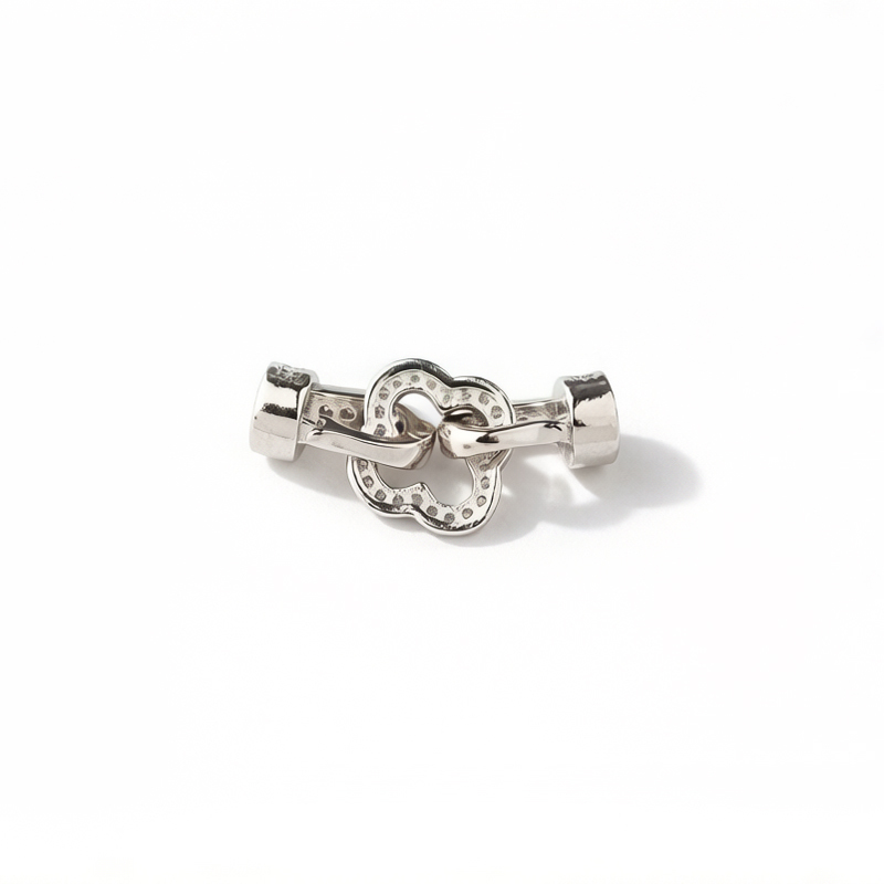 925 Sterling Silver Pave CZ Four Leaf Clover Toggle Bar Clasp