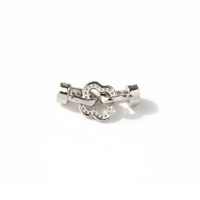 925 Sterling Silver Pave CZ Four Leaf Clover Toggle Bar Clasp