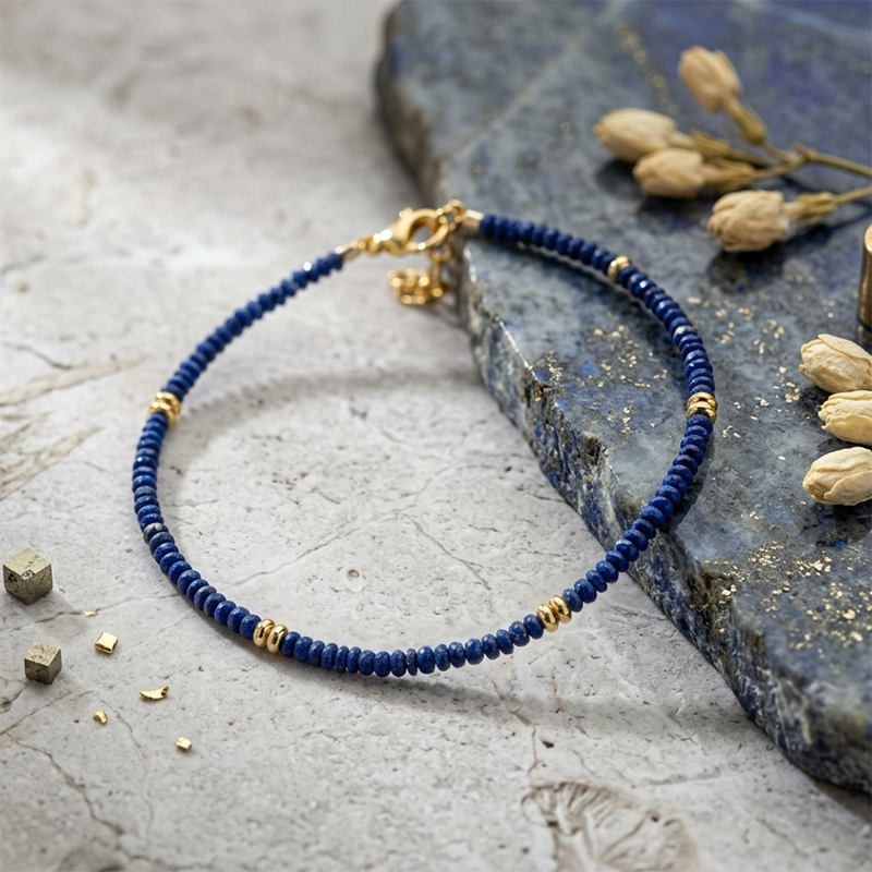 925 Sterling Silver Lapis Lazuli Beaded Bracelet