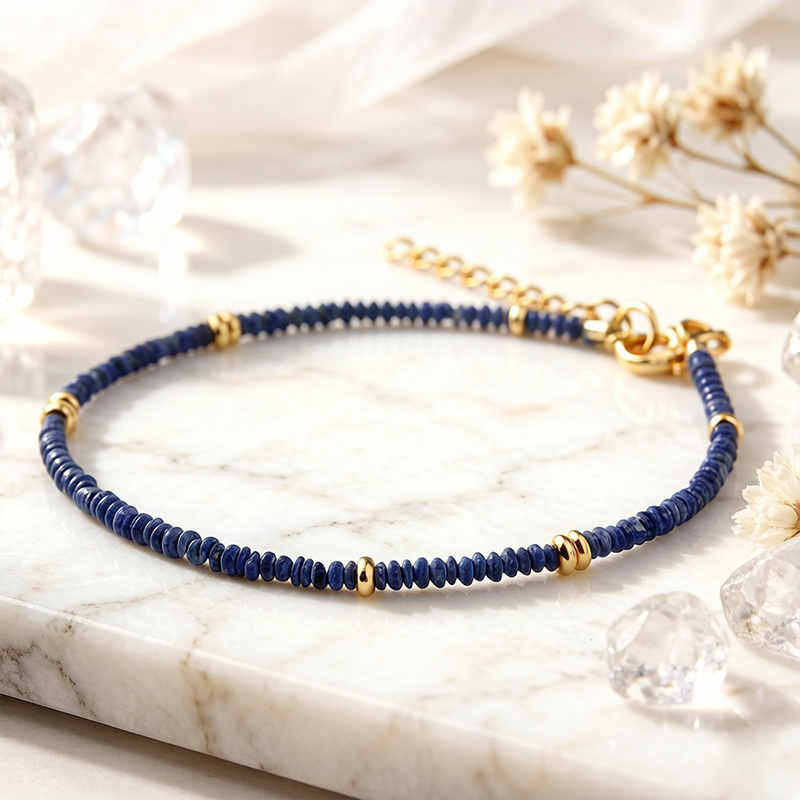 925 Sterling Silver Lapis Lazuli Beaded Bracelet