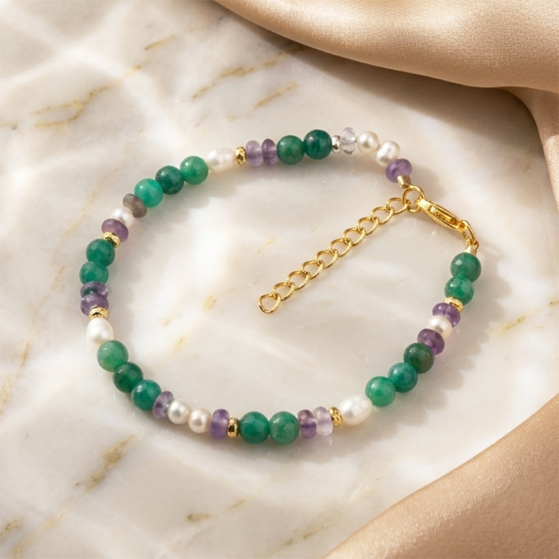 925 Sterling Silver Multi Color Natural Gemstone Beaded Bracelet