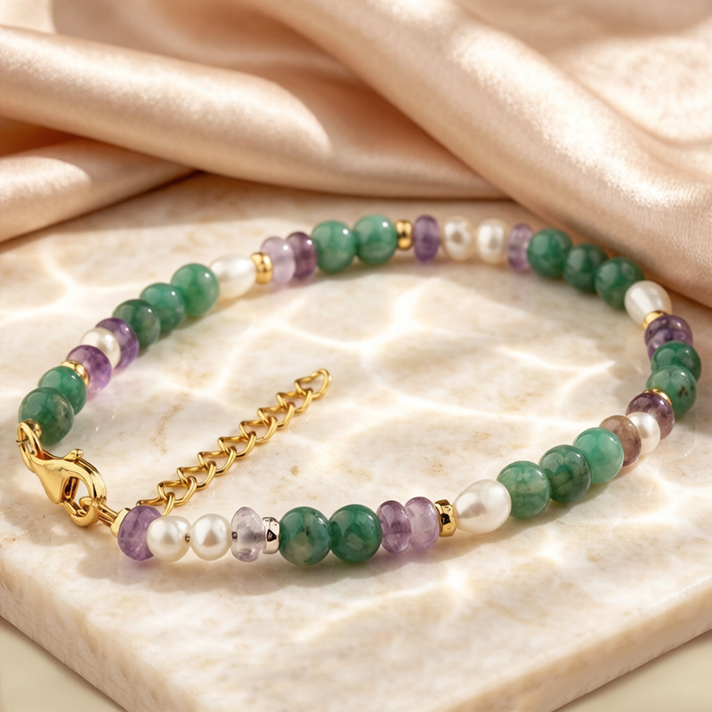 925 Sterling Silver Multi Color Natural Gemstone Beaded Bracelet