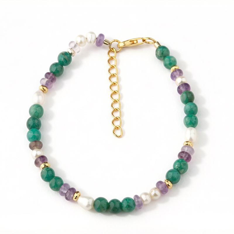 925 Sterling Silver Multi Color Natural Gemstone Beaded Bracelet