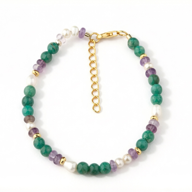 925 Sterling Silver Multi Color Natural Gemstone Beaded Bracelet