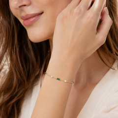 925 Sterling Silver Pearl and Green Agate Bracelet