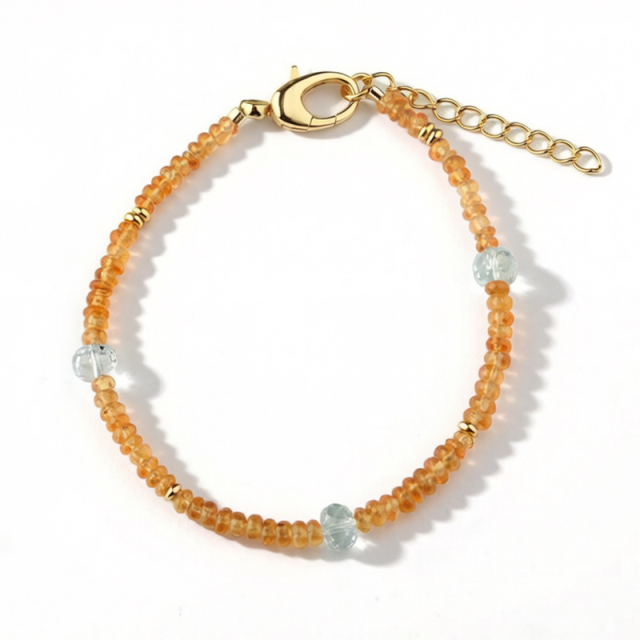 925 Sterling Silver Rondelle Fanta Garnet Beaded Bracelet
