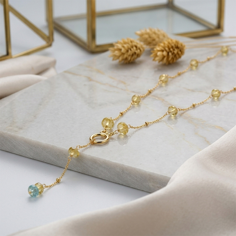925 Sterling Silver Colorful Aquamarine Y Drop Necklace