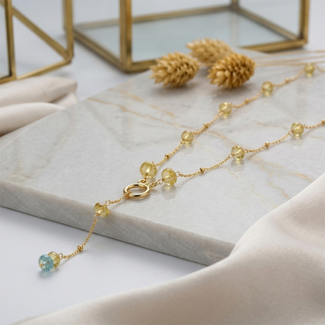925 Sterling Silver Colorful Aquamarine Y Drop Necklace