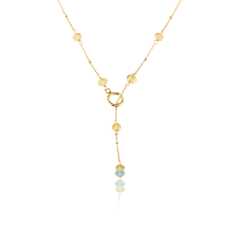 925 Sterling Silver Colorful Aquamarine Y Drop Necklace
