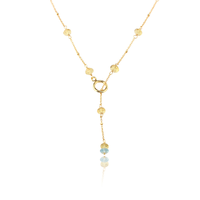 925 Sterling Silver Colorful Aquamarine Y Drop Necklace