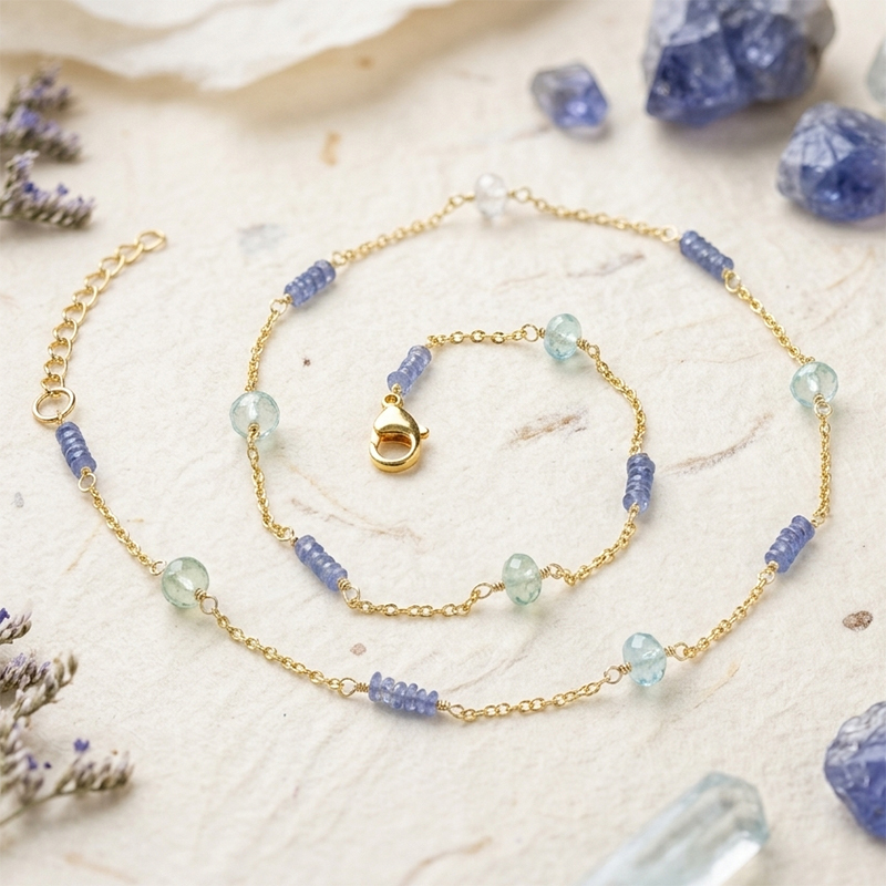925 Sterling Silver Colorful Aquamarine Necklace