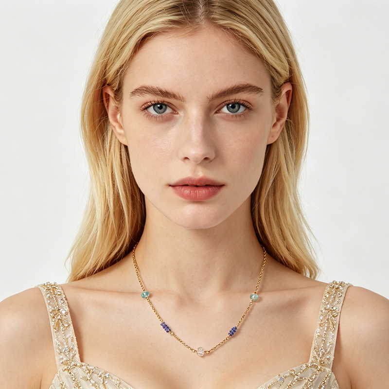 925 Sterling Silver Colorful Aquamarine Necklace