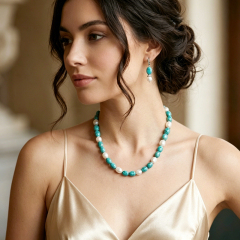 925 Sterling Silver Turquoise and Pearl Necklace