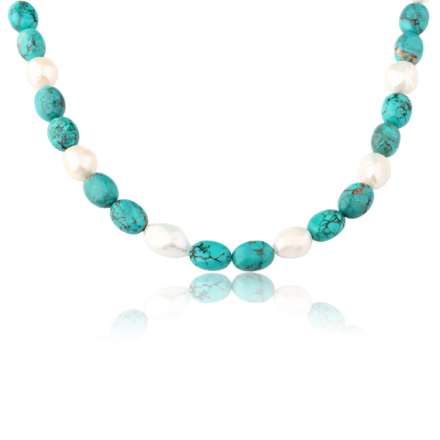 925 Sterling Silver Turquoise and Pearl Necklace