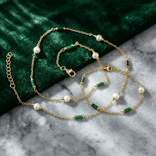 925 Sterling Silver Gemstone and Pearl Necklace