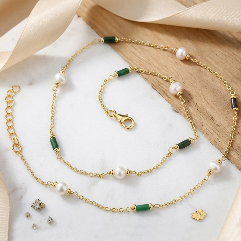 925 Sterling Silver Gemstone and Pearl Necklace