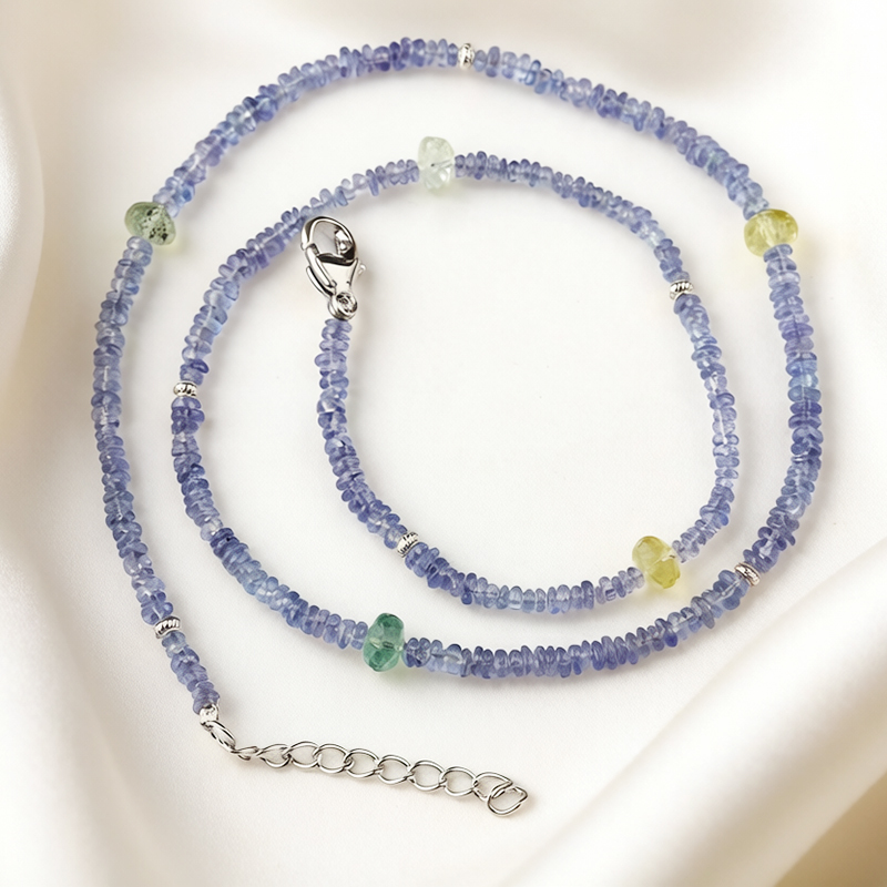 925 Sterling Silver Tanzanite Beadded Necklace