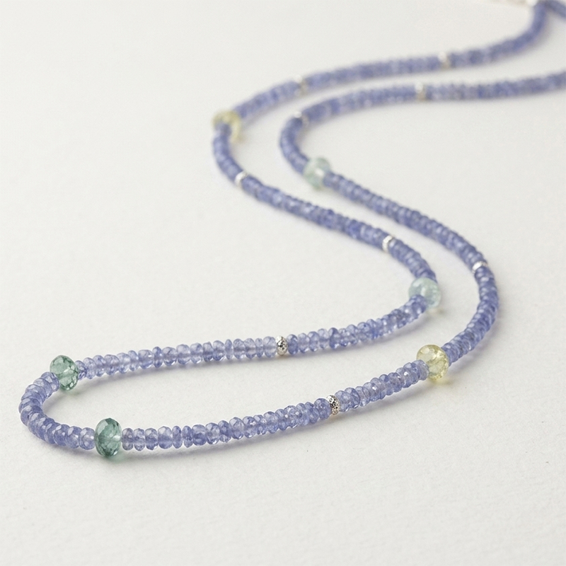 925 Sterling Silver Tanzanite Beadded Necklace