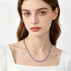 925 Sterling Silver Tanzanite Beadded Necklace