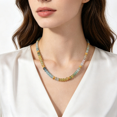 925 Sterling Silver Colorful Aquamarine Beaded Necklace