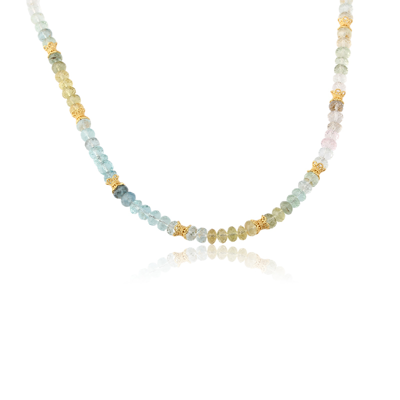 925 Sterling Silver Colorful Aquamarine Beaded Necklace