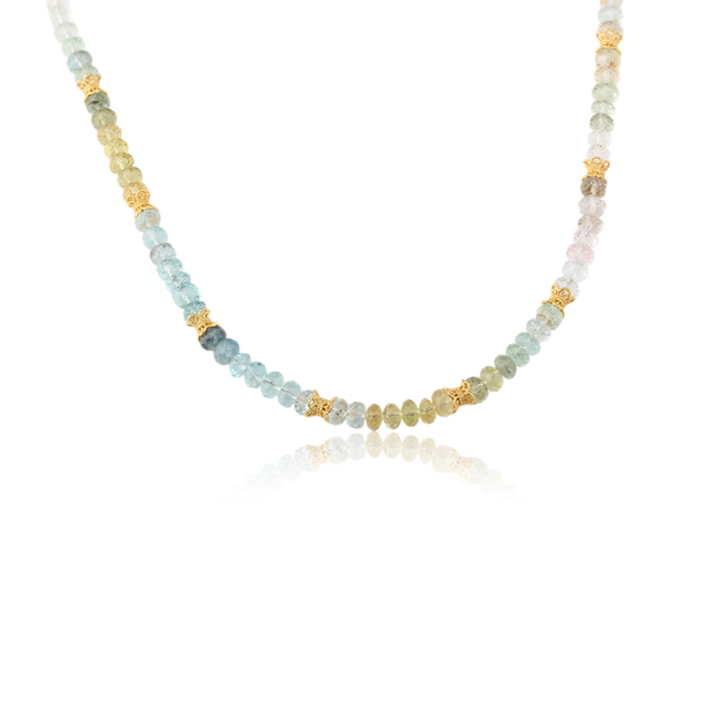 925 Sterling Silver Colorful Aquamarine Beaded Necklace