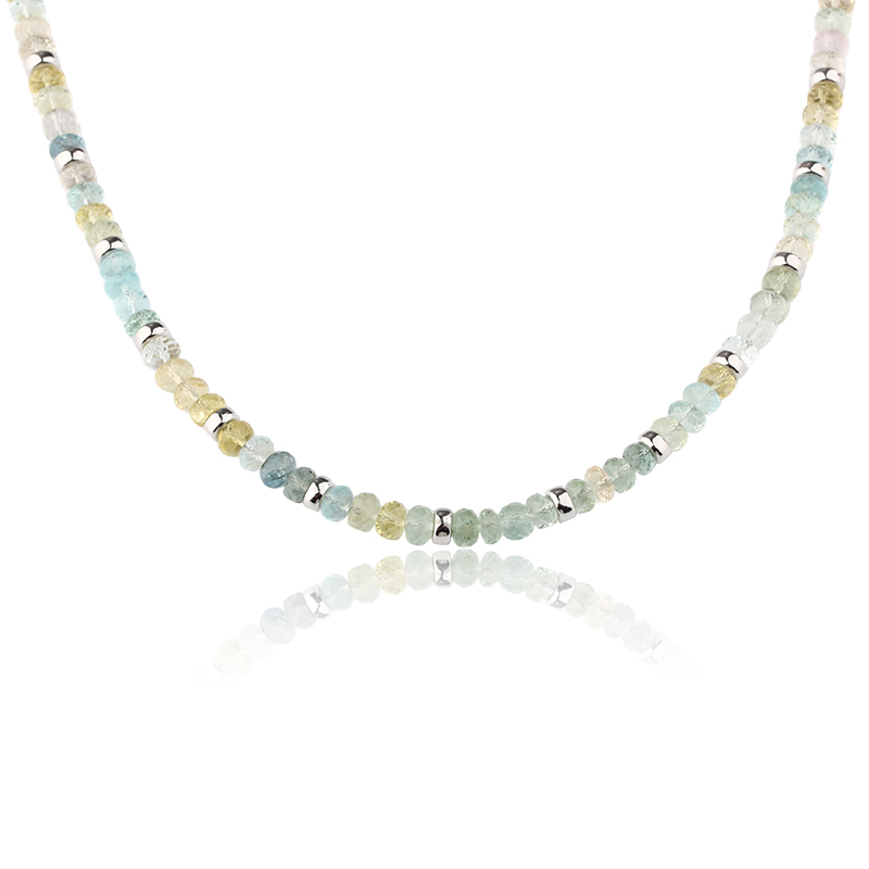 925 Sterling Silver Colorful Aquamarine Beaded Necklace