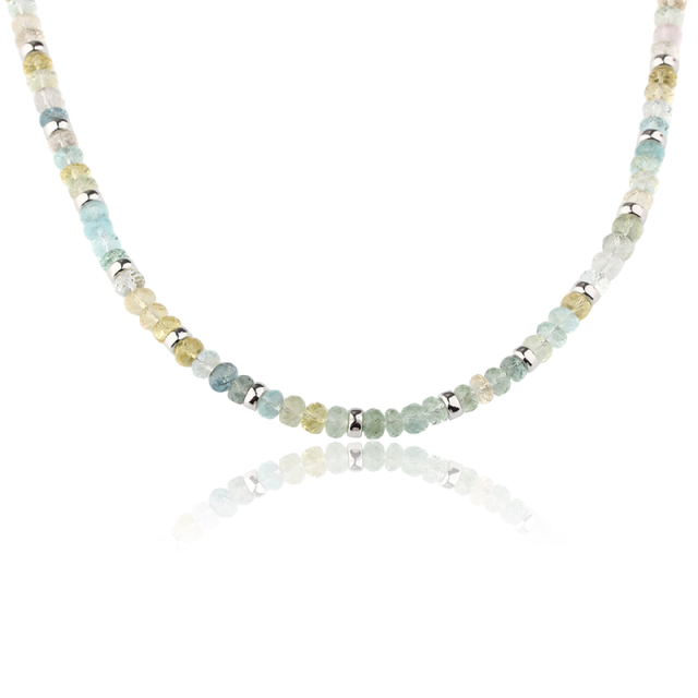 925 Sterling Silver Colorful Aquamarine Beaded Necklace