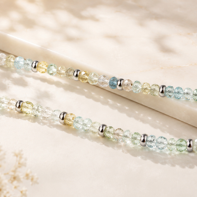 925 Sterling Silver Colorful Aquamarine Beaded Necklace