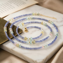 925 Sterling Silver Tanzanite Beadded Necklace