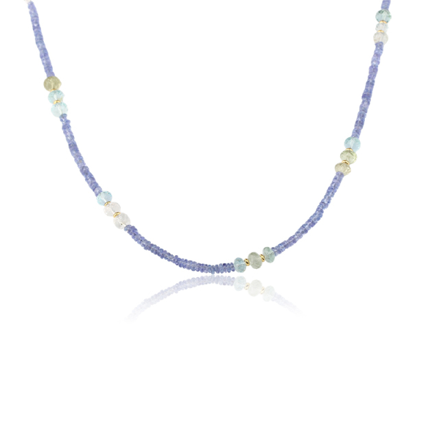 925 Sterling Silver Tanzanite Beadded Necklace