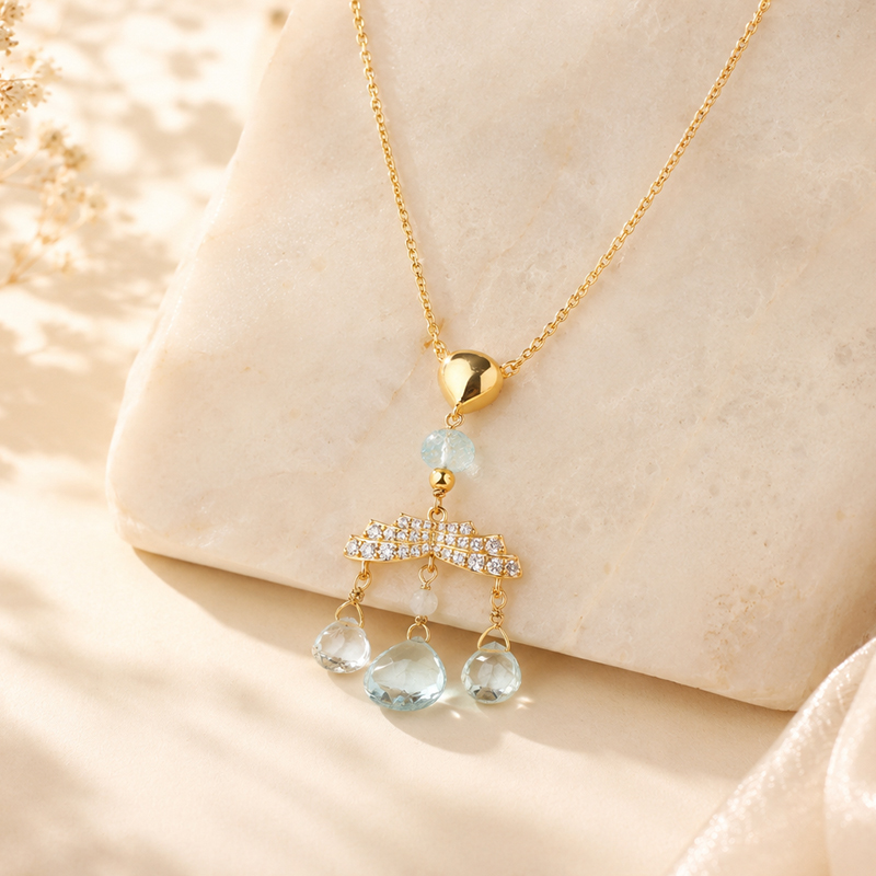 925 Sterling Silver Aquamarine Tassel Drop Necklace
