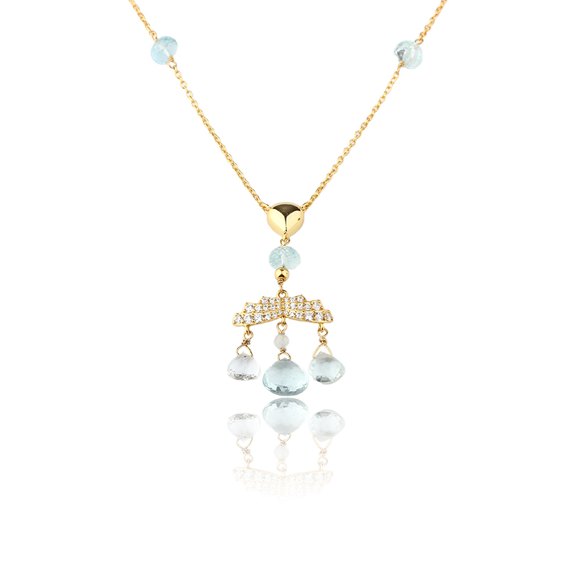 925 Sterling Silver Aquamarine Tassel Drop Necklace