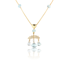 925 Sterling Silver Aquamarine Tassel Drop Necklace